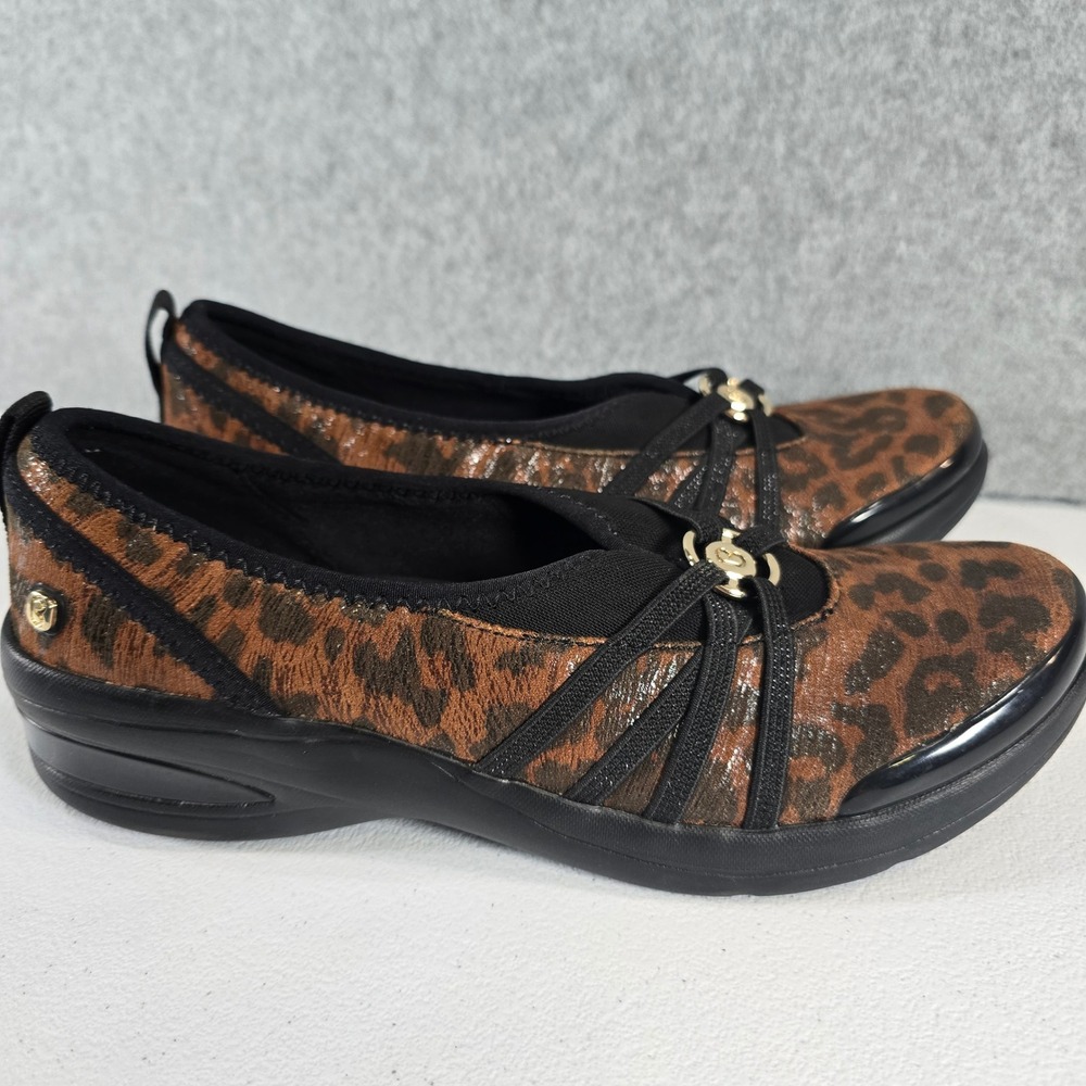 Bzees Rosie Leopard Print Slip On Loafers Brown Black Metallic Shoes Womens 7M